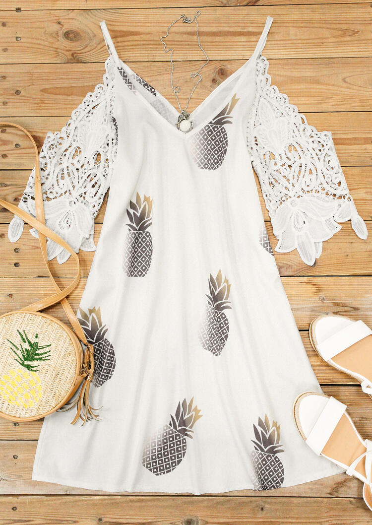 

Mini Dresses Pineapple Hollow Out Lace Splicing Cold Shoulder Mini Dress in White. Size