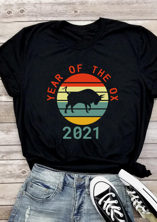 

Tees T-shirts Year Of The Ox 2021 O-Neck T-Shirt Tee in Black. Size: S,M,,XL