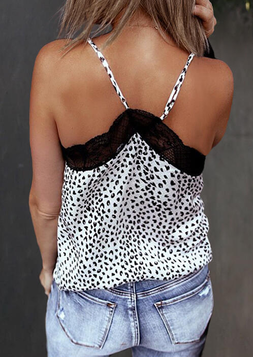 

Tank Tops Leopard Lace Splicing V-Neck Camisole in White. Size: ,M,L