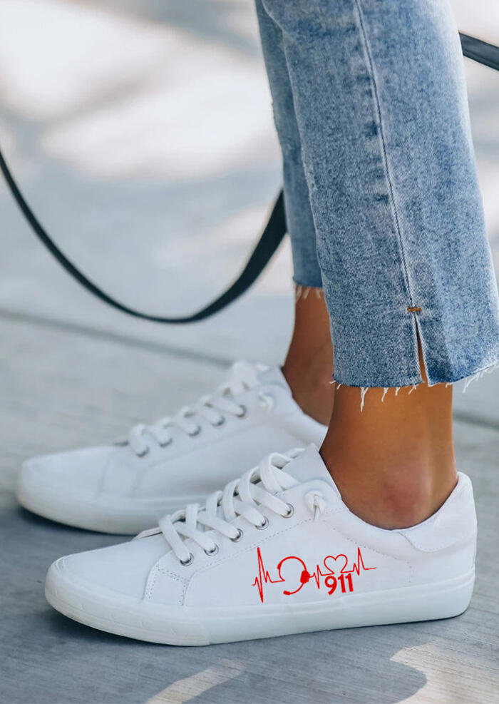 

Sneakers Valentine ECG Heartbeat 911 Lace Up Flat Sneakers in White. Size: ,38,39,40,41