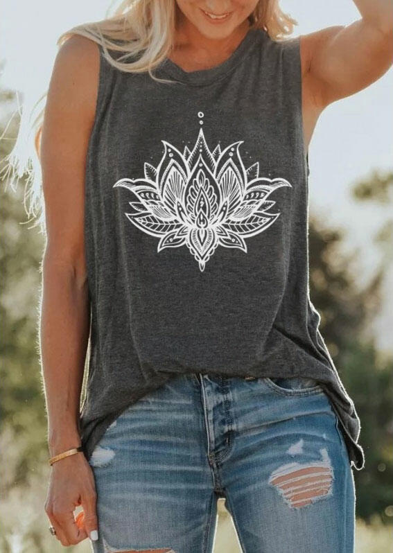 

Tank Tops Lotus Yoga O-Neck Casual Tank Top in Dark Grey. Size