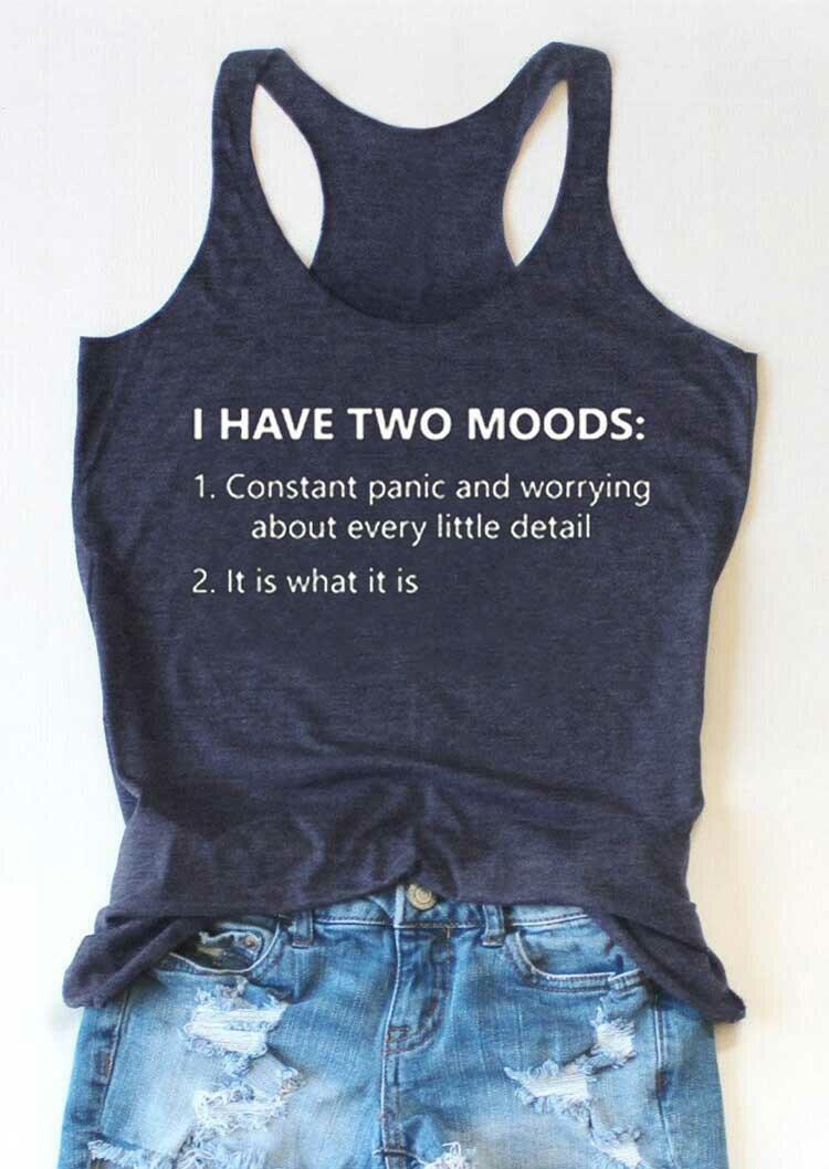

Tank Tops I Have Two Moods O-Neck Racerback Tank Top in Navy Blue. Size