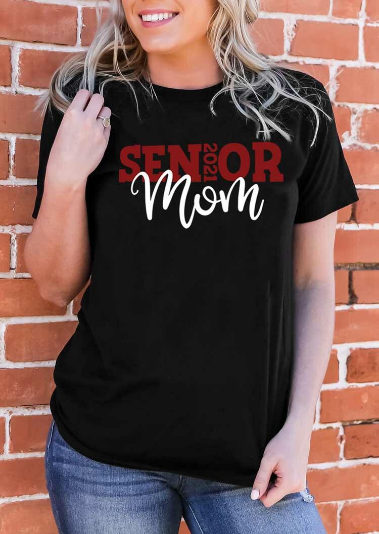 Senior Mom 2021 O Neck T Shirt Tee Black Fairyseason