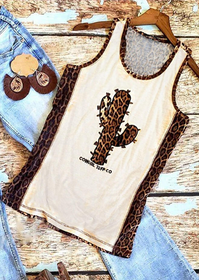 

Tank Tops Cactus Leopard Cowgirl Western Tank in Leopard. Size: S,M,,XL