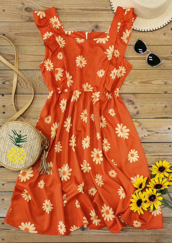 

Mini Dresses Daisy Ruffled Zipper Mini Dress in Orange. Size