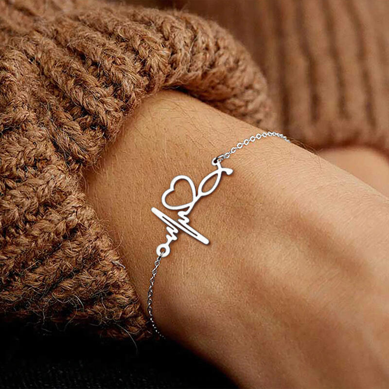 

Bracelet Valentine ECG Heartbeat Hollow Out Bracelet in Silver. Size
