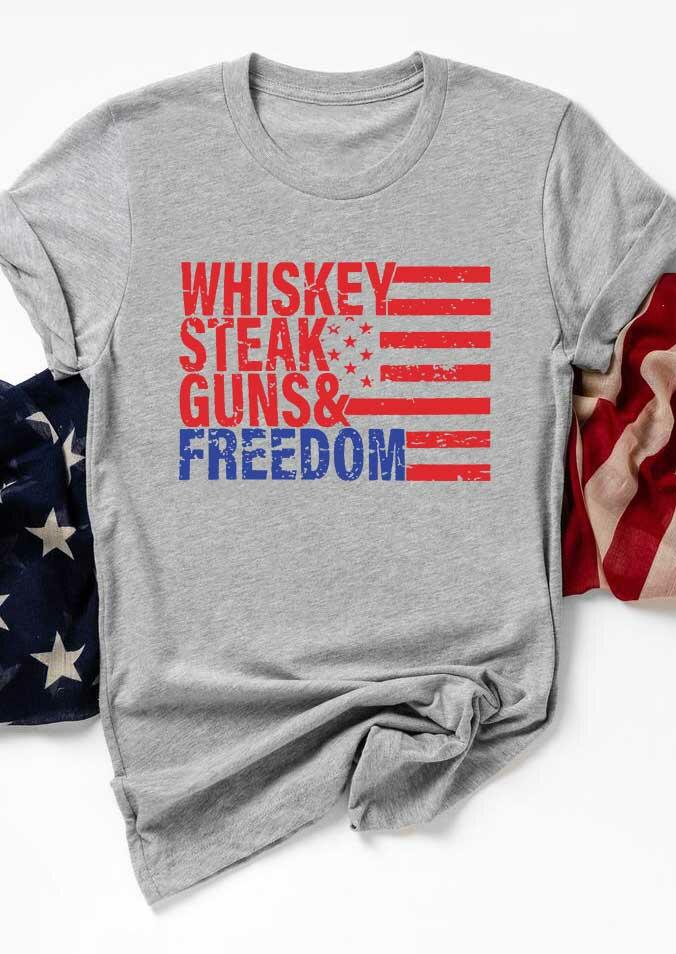 

T-shirts Tees Whiskey Steak Guns & Freedom American Flag T-Shirt Tee in Light Grey. Size