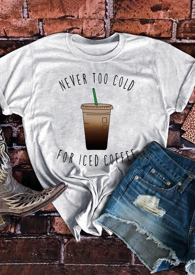 

T-shirts Tees Never Too Cold For Iced Coffee T-Shirt Tee in Light Grey. Size: ,L