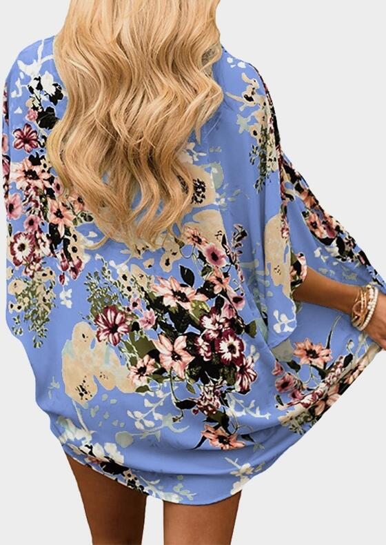 Floral Three Quarter Sleeve Cardigan without Necklace