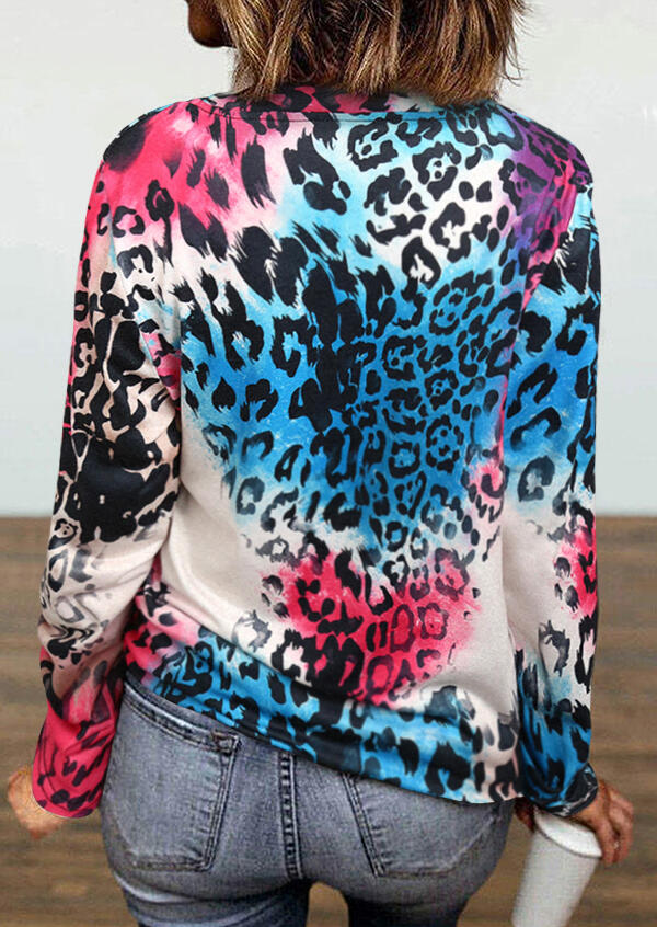 

Blouses Tie Dye Leopard Criss-Cross Long Sleeve Blouse in Multicolor. Size: ,M