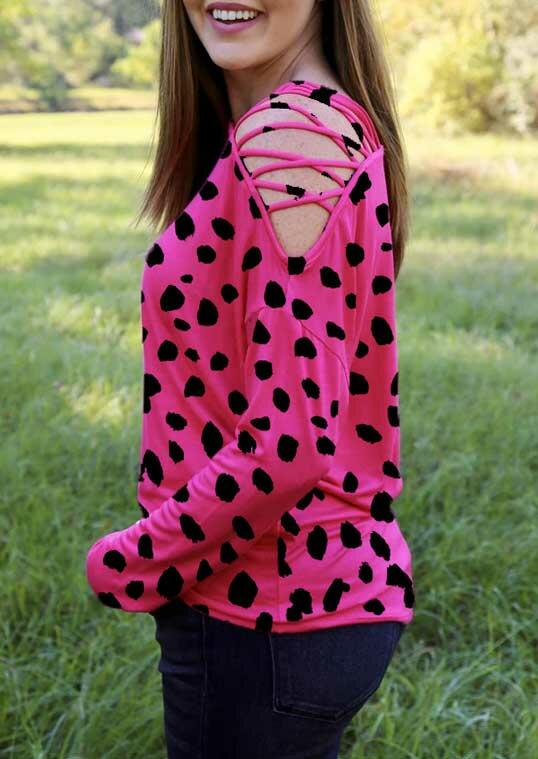 

Blouses Cow Criss-Cross Drop Shoulder Casual Blouse in Rose Red. Size: ,M,L