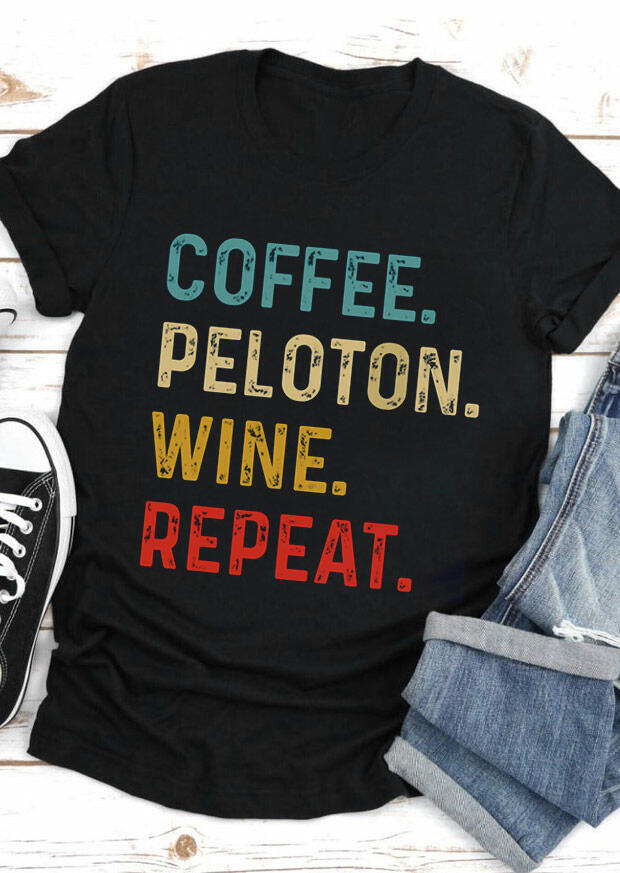 

T-shirts Tees Coffee Peloton Wine Repeat T-Shirt Tee in Black. Size: ,M,L,XL