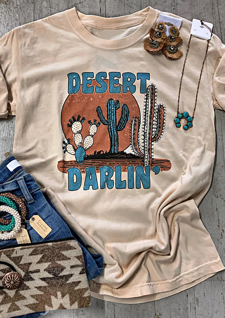 

T-shirts Tees Desert Darlin Cactus O-Neck T-Shirt Tee in Apricot. Size
