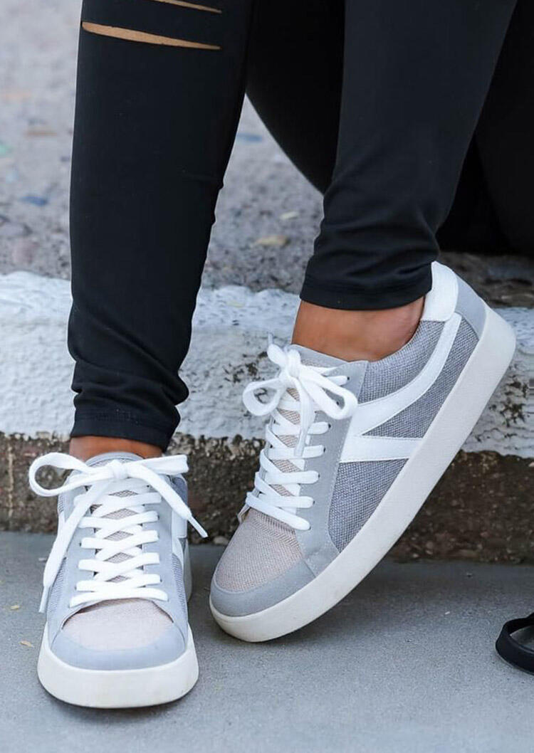 

Sneakers Lace Up Round Toe Flat Canvas Sneakers in Gray. Size: ,38,39,40,41
