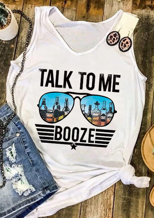 

Tank Tops Talk To Me Booze Star Glasses Tank Top in White. Size: ,M