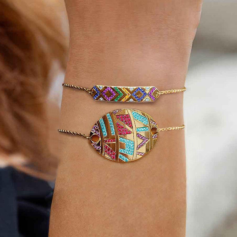 Aztec Tribal Geometric Colorful Rhinestone Bracelet