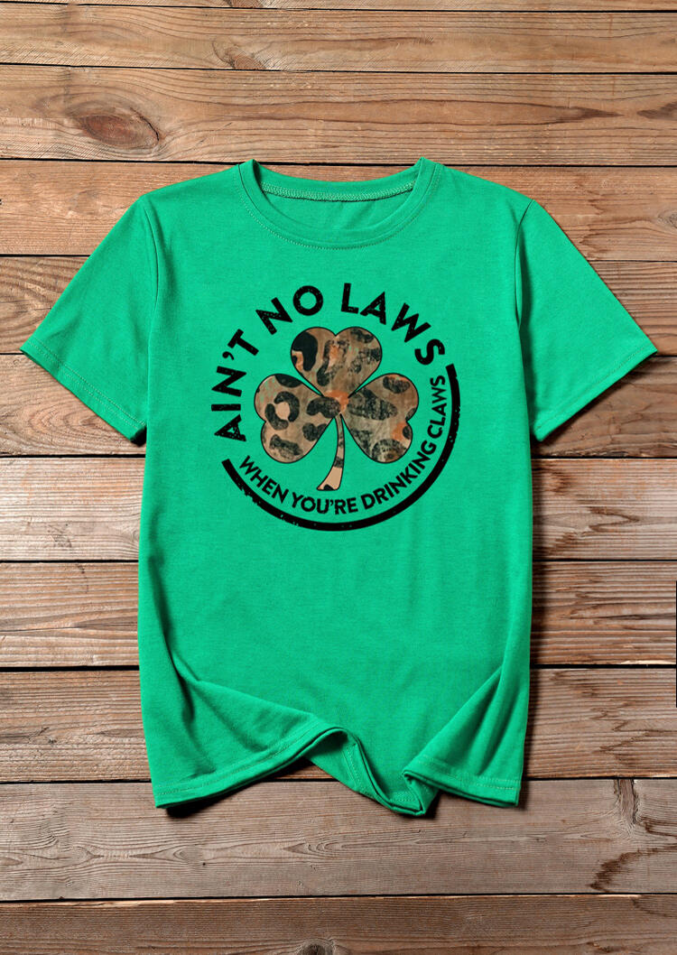 St. Patrick's Day Leopard Lucky Shamrock Letter T-Shirt Tee - Green