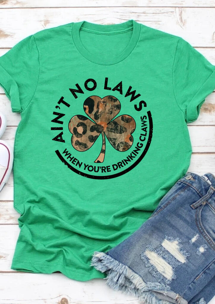 St. Patrick's Day Leopard Lucky Shamrock Letter T-Shirt Tee - Green