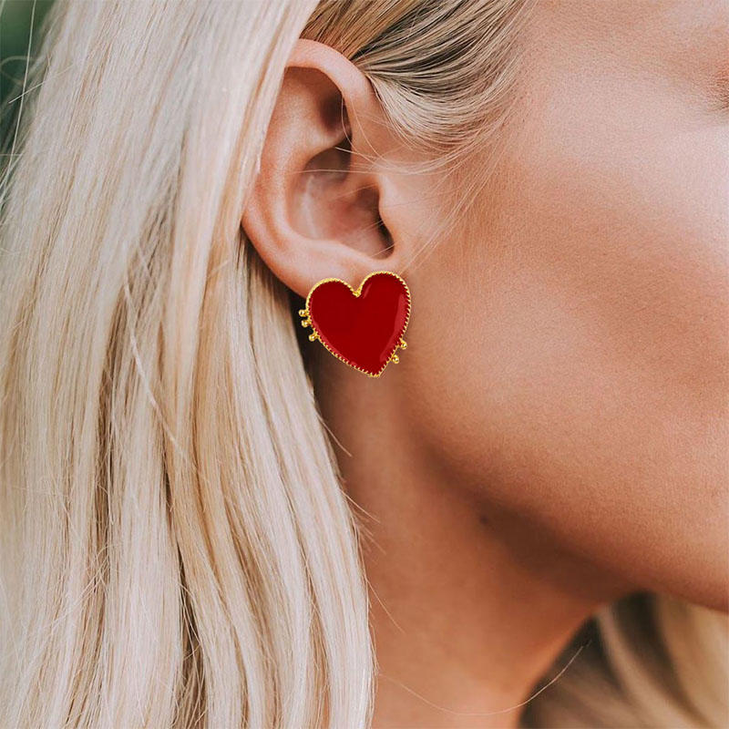 

Earrings Valentine Heart Shaped Rhinestone Stud Earrings in Red. Size