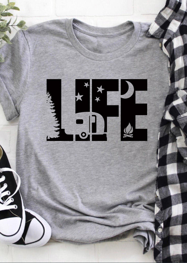 

T-shirts Tees Camping Life Star Moon T-Shirt Tee in Gray. Size: ,M