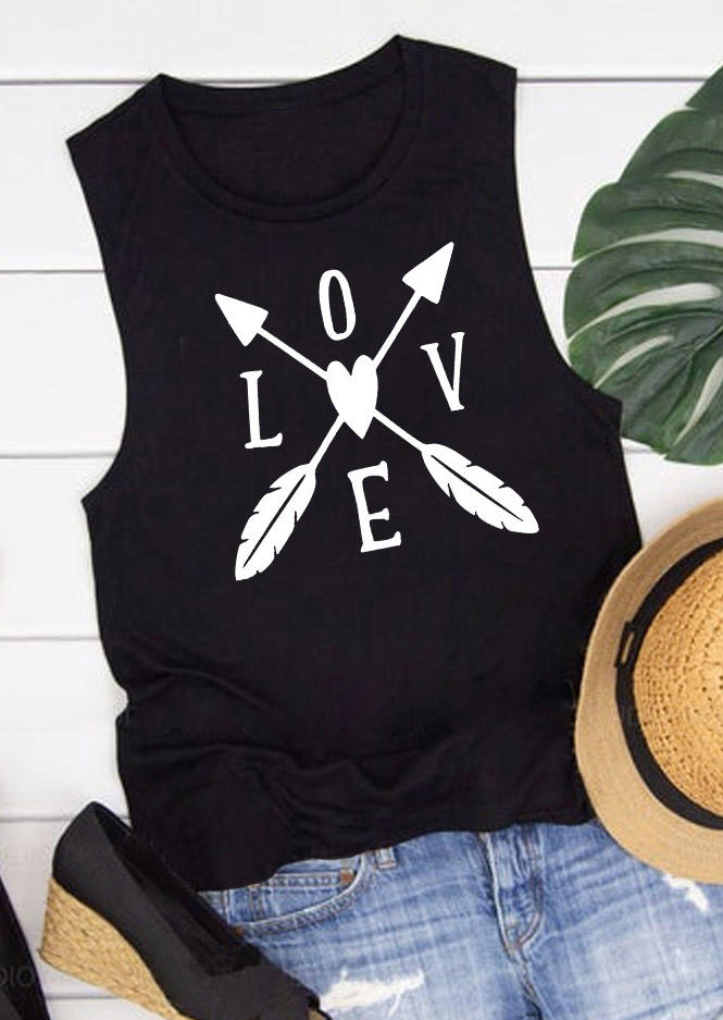 

Tank Tops Love Heart Feather Arrow Tank Top in Black. Size