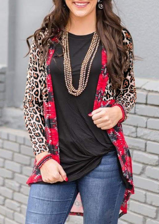

Cardigans Aztec Geometric Leopard Splicing Open Front Cardigan in Multicolor. Size: S,M,,XL