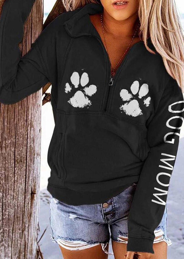 

Sweatshirts Dog Mom Paw Pocket Zipper Collar Sweatshirt in Black. Size