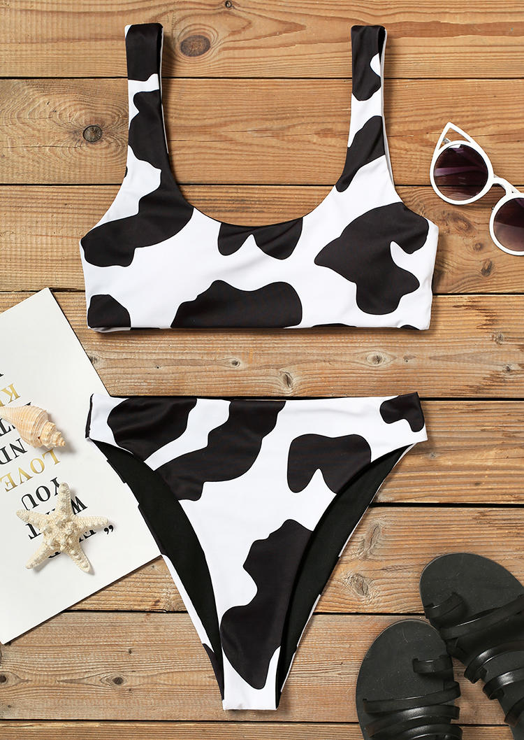 

Bikini Sets Western Cow Mid Waist Bikini Set in White. Size