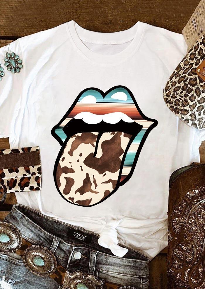 

T-shirts Tees Colorful Striped Cow Lips T-Shirt Tee in White. Size: 2XL,3XL