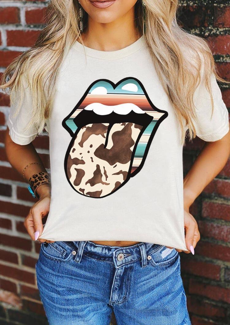 Colorful Striped Cow Lips T-Shirt Tee - White