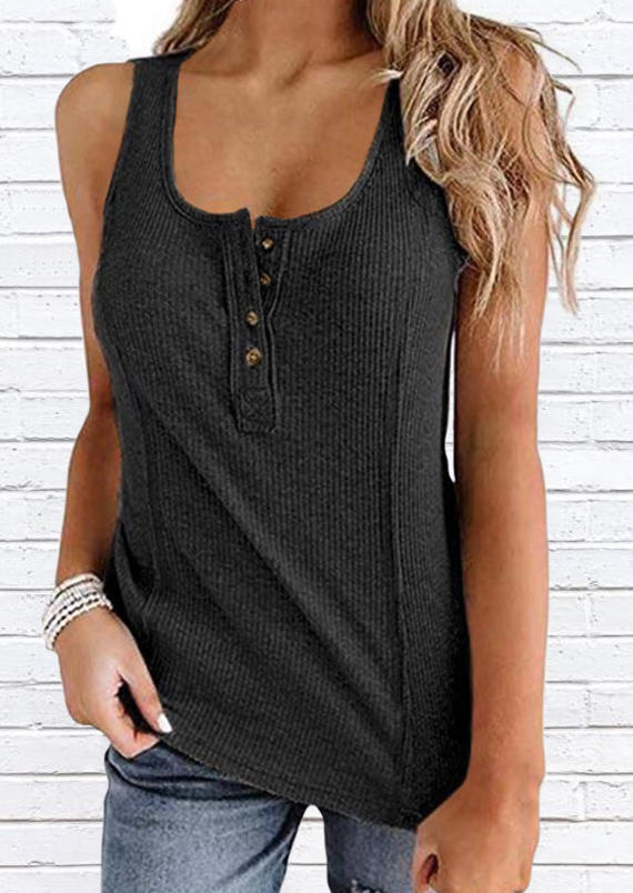 

Tank Tops Button Splicing Casual Tank Top in Dark Grey. Size