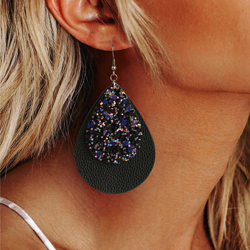 

Earrings Sequined Splicing Dual-Sided Water Drop Earrings in Black. Size
