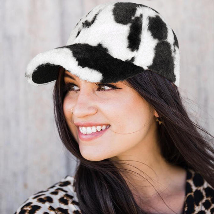 

Hats Cow Faux Fur Soft Warm Plush Baseball Cap in Brown. Size