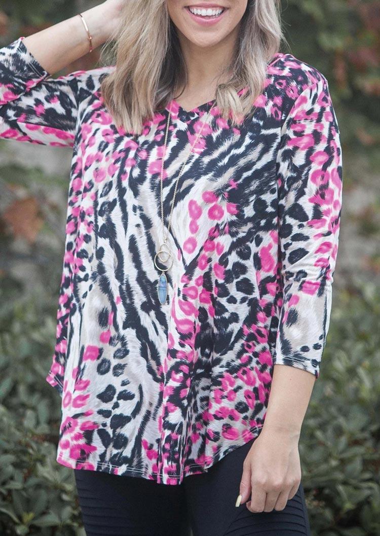 Leopard Zebra Splicing V-Neck Casual Blouse