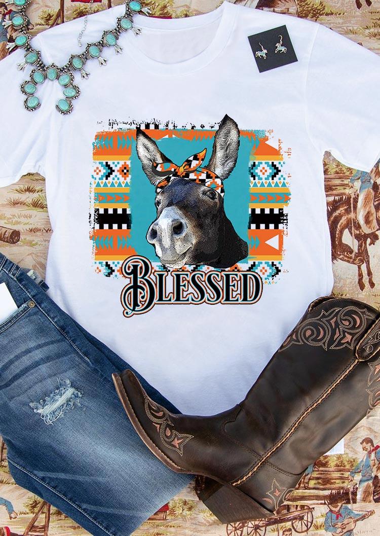 

T-shirts Tees Aztec Geometric Donkey Blessed T-Shirt Tee in White. Size