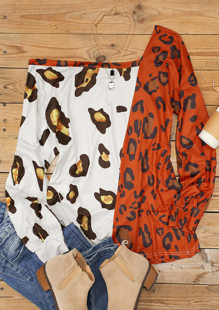 

Blouses Asymmetric Leopard Long Sleeve Casual Blouse in Multicolor. Size: ,M,L,XL