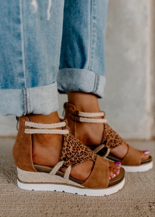

Sandals Leopard Zipper Wedged Heel Sandals in Leopard. Size