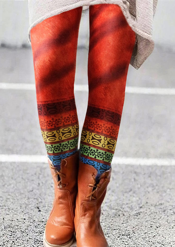 

Leggings Vintage Ethnic Style Elastic Waist Leggings in Orange. Size