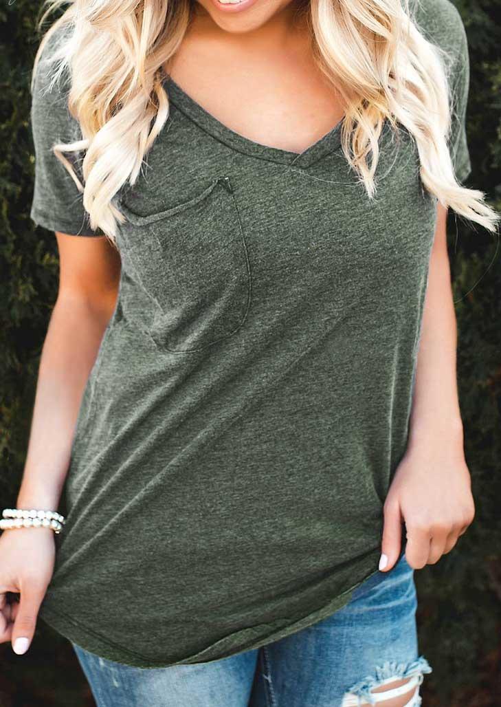 T-shirts Tees Pocket V-Neck Short Sleeve Casual T-Shirt Tee - Army Green in Green. Size: S