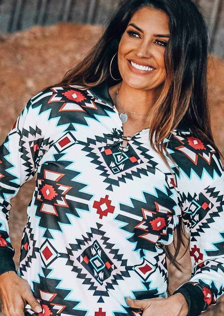 

Blouses Aztec Geometric Western Button Long Sleeve Blouse in Multicolor. Size