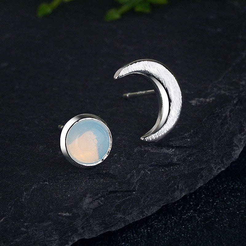 

Earrings Creative Asymmetric Moonstone Stud Earrings in Silver. Size