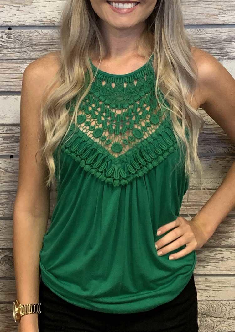

Tank Tops Hollow Out Lace Splicing Casual Tank Top in Green. Size
