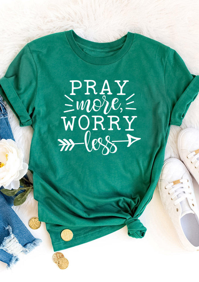 

T-shirts Tees Pray More Worry Less Arrow T-Shirt Tee in Green. Size