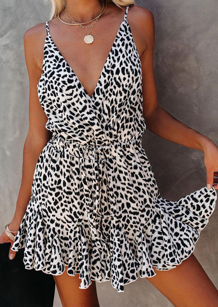 

Mini Dresses Leopard Ruffled Spaghetti Strap Mini Dress in Leopard. Size