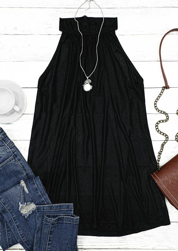 

Tank Tops Ruffled Zipper Casual Tank Top in Black. Size