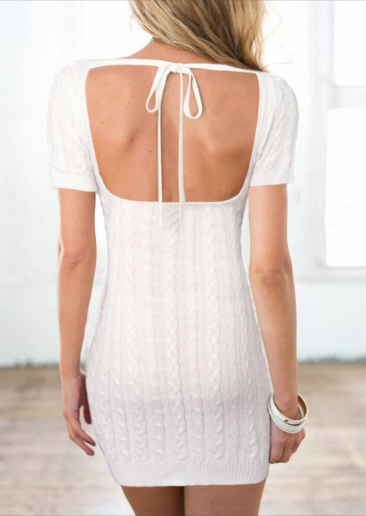 

Bodycon Dresses Open Back Tie Knitted Bodycon Dress in White. Size: ,M