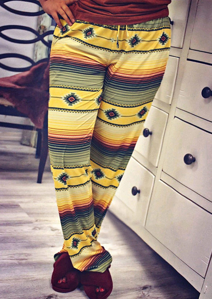 

Pants Aztec Geometric Drawstring Elastic Waist Pants in Multicolor. Size: ,L