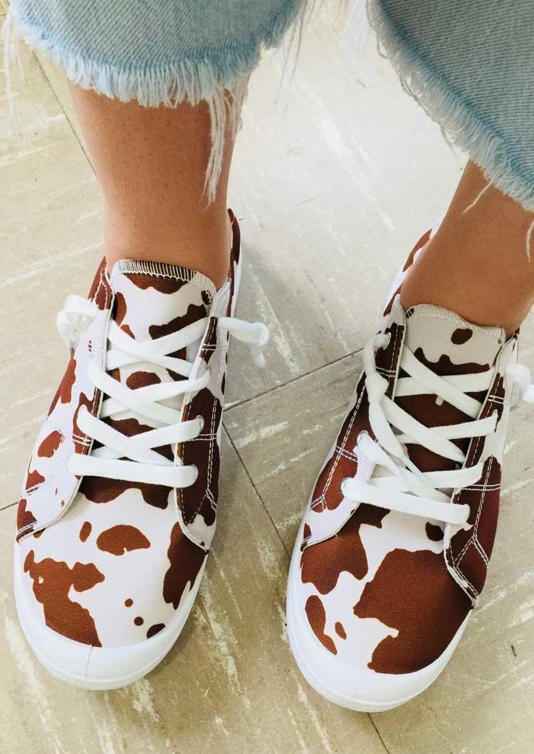 

Sneakers Western Cow Lace Up Flat Canvas Sneakers in Brown. Size: ,38,39,40,41