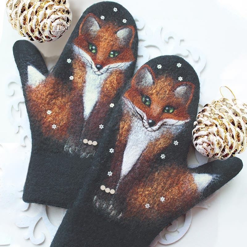

Vintage Warm Thickened Fox Floral Gloves, Navy blue, 494114