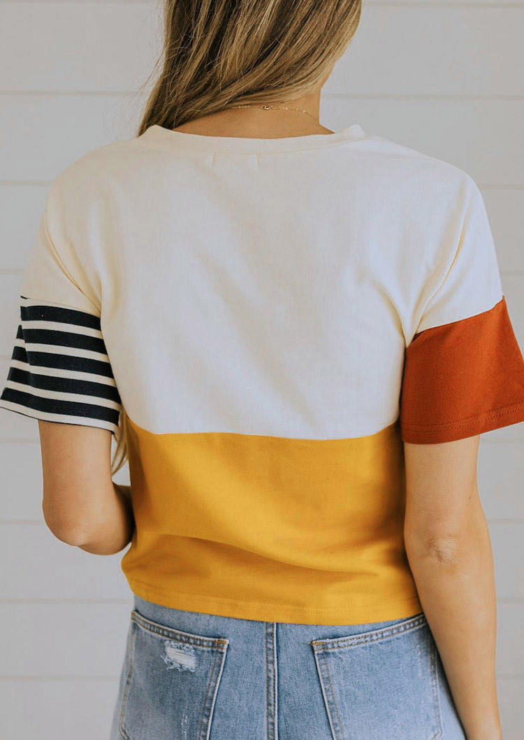

T-shirts Tees Color Block Striped Splicing Pocket T-Shirt Tee in Multicolor. Size: ,M,L,XL